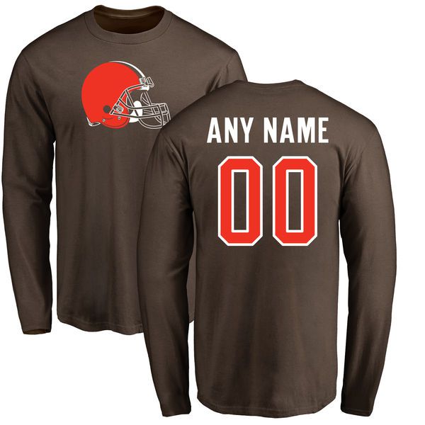 Men Cleveland Browns NFL Pro Line Brown Any Name and Number Logo Custom Long Sleeve T-Shirt